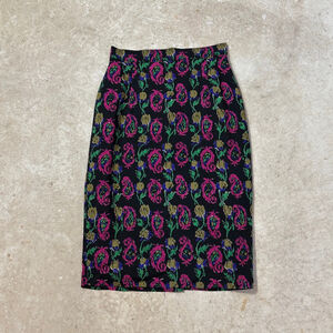 Liberty London Paisley Pure Wool Pencil Skirt Women’s 10 Back Zip Black Pink